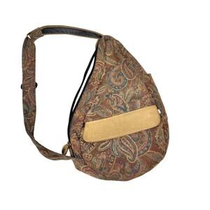 LL Bean Vintage Tapestry Leather Trim Sling Backpack